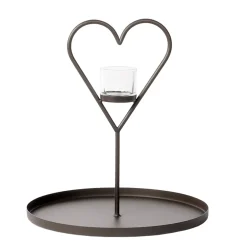 Deko Windlicht Herz Venosa mit Tablett, Metallherz im Tablett, 40cm, WMG Grünberger