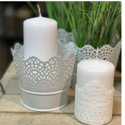 Deko Windlicht mit Ornamente weiß, Pflanztopf aus Metall, 11x10cm