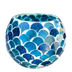 Deko Windlicht Mosaik, blau, 8x10cm, Glas