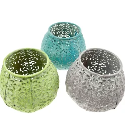 Deko Windlicht Ornament, Kerzenhalter grün, shabby chic, 10x8cm, Metall