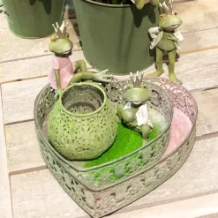 Deko Windlicht Ornament, Kerzenhalter grün, shabby chic, 10x8cm, Metall