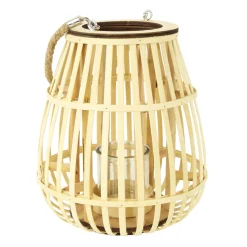 Deko Windlicht Rattan natur, Korbwindlicht Boho mit Henkel, 31cm