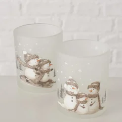 Deko Windlicht Schneemann Frosty, Kerzenglas matt, 8cm, Boltze Home Collection