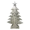 Deko Windlicht Tannenbaum mit Stern und Türchen, antik silber, 50cm, Metall