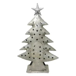 Deko Windlicht Tannenbaum mit Stern und Türchen, antik silber, 50cm, Metall