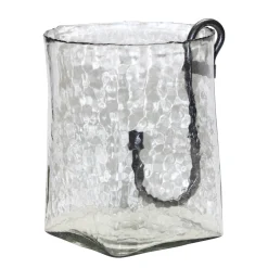 Deko Windlicht Verre eckige Form, Glaswindlicht mit abnehmbarem Stabkerzenhalter aus Metall, 25x25x3