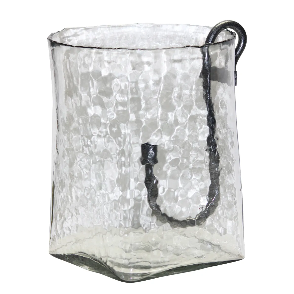 Deko Windlicht Verre eckige Form, Glaswindlicht mit abnehmbarem Stabkerzenhalter aus Metall, 25x25x3