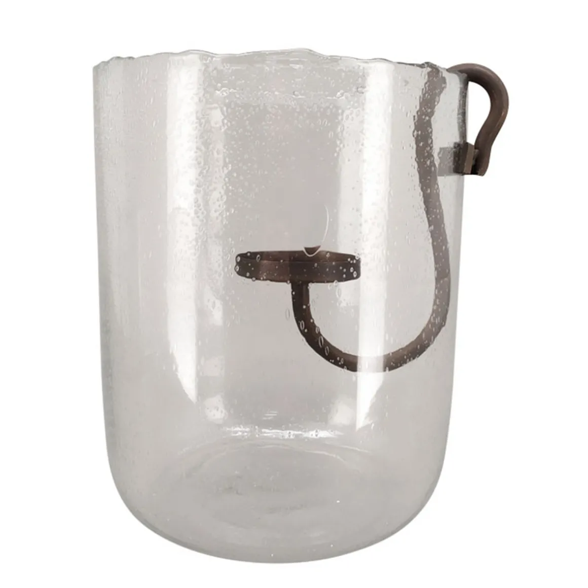 Deko Windlicht Verre, Glaswindlicht mit abnehmbaren Kerzenhalter aus Metall, 25x30cm