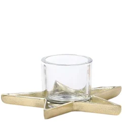 Deko Windlicht Weihnachtsstern Antikgold, Metallwindlicht in Sternform, 20cm, WMG Grünberger