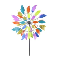 Deko Windrad bunt, doppelreihiges Windrad mit bunten Blättern, 160cm, Metall