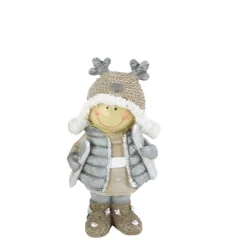 Deko Winterkind Mädchen mit Ski, Skifahrerin mit Mütze, 14cm