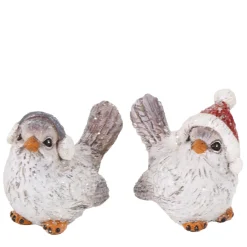 Deko Wintervogel beschneit, Vogel mit Ohrschützer und Glimmer, 9x8cm, Keramik