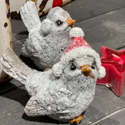 Deko Wintervogel beschneit, Vogel mit Ohrschützer und Glimmer, 9x8cm, Keramik