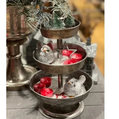 Deko Wintervogel beschneit, Vogel mit Ohrschützer und Glimmer, 9x8cm, Keramik