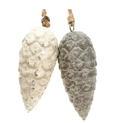 Deko Zapfen, Tannenzapfen cremeweiß used look, Zapfenhänger aus Keramik, 8cm