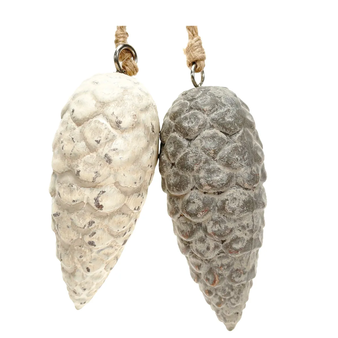 Deko Zapfen, Tannenzapfen grau used look, Zapfenhänger aus Keramik, 8cm