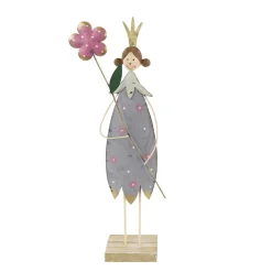 Deko Blumenmädchen mit Blume, Blumenkönigin creme und grau, 36x12cm, Metall, Set/2