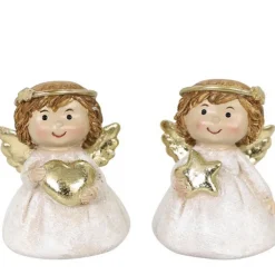 Deko Engel Lilian, kleiner putziger Weihnachtsengel mit goldenem Stern oder Herz, 7cm