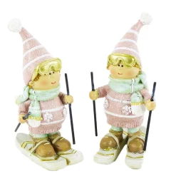 Dekofigur Skifahrer mit Skibrille, Winterkind mit Ski und Riesenpulli, 10cm