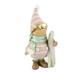 Dekofigur Skifahrer mit Skibrille, Winterkind mit Ski und Riesenpulli, 12cm