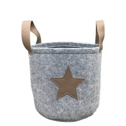 Deko Filzkorb Weihnachten mit Griffen, Übertopf aus Naturfilz mit Lederimitat Stern, 25x25cm
