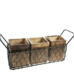 Deko Gitterkorb mit 3 Holzkisten, Aufbewahrungsboxen, Organizer, 38x16cm