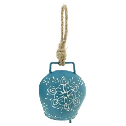 Deko Glocke blau mit Klang, Kuhglocke mit Blumenmuster blau-weiß, 9cm
