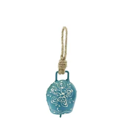 Deko Glocke blau mit Klang, Kuhglocke mit Blumenmuster blau-weiß, 7cm