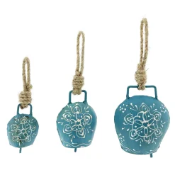 Deko Glocke blau mit Klang, Kuhglocke mit Blumenmuster blau-weiß, 7cm