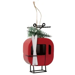 Deko Gondel Galero rot mit Tannenbaum und weißen Ski, Seilbahn, Skigondel aus Metall, Boltze Home Collections