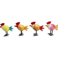 Deko Hahn eiform, kleiner Metallhahn rosa mit orangem Schweif, 8x9cm