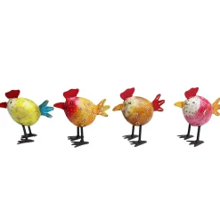 Deko Hahn eiform, kleiner Metallhahn orange mit orangem Schweif, 9x10cm