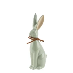 Deko Hase mit Schleife, schlanker Keramik Osterhase, glänzend salbei, 22cm
