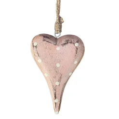 Deko Herz rosa used look, Holzherz unfinish mit weiße Punkte, 15cm