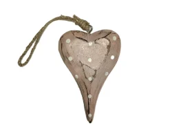 Deko Herz rosa used look, Holzherz unfinish mit weiße Punkte, 15cm