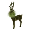 Deko Hirsch mit Federboa, großer olivgrüner Hirsch, samtig beflockt, 45cm