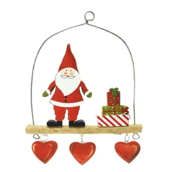 Deko Hänger Weihnachtsmann mit Geschenke, Holz Nikolaus mit Herz, used look, 20x15cm