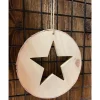 Deko Holzhänger Birke, runde Holzscheibe mit Stern, Ø20cm, weihnachtliche Naturdeko