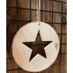Deko Holzhänger Birke, runde Holzscheibe mit Stern, Ø20cm, weihnachtliche Naturdeko