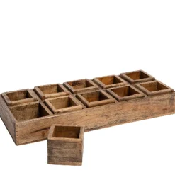Deko Holzkiste Naturholz mit 10 kleinen Holzboxen, massive rustikale Holzkiste, 57cm