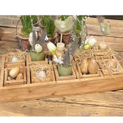 Deko Holzkiste Naturholz mit 10 kleinen Holzboxen, massive rustikale Holzkiste, 57cm