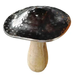 Deko Holzpilz, Fliegenpilz mit silberner Kappe, 14x11cm