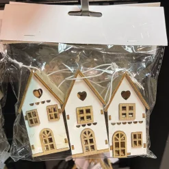Deko Häuschen Landhaus, 3er Set Holzhäuser, weiß-natur, 12x8cm, zum Stellen oder Hängen