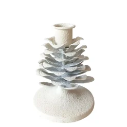 Deko Kerzenhalter Zapfen weiß used look, Stabkerzenhalter aus Metall, 11cm