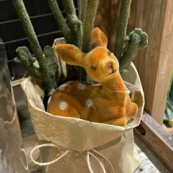 Deko Reh Bambi samtlook braun, Kunststoffbambi liegend, 13cm
