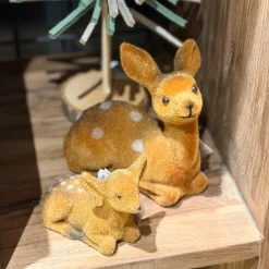Deko Reh Bambi samtlook braun, kleines Kunststoffbambi liegend, 7cm