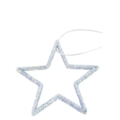 Deko Sterne silbergrau, Weihnachtssterne mit Glimmer, Ø7cm, 20 St/Beutel, Hänger