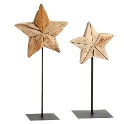 Deko Stern Teak, rustikaler Holzstern auf Metallfuß, 38cm, WMG Grünberger