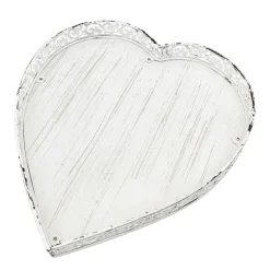 Deko Tablett Herz weiß, Metallschale mit Muster - used look, 25x28x4cm