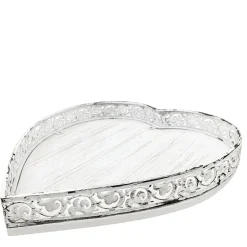 Deko Tablett Herz weiß, Metallschale mit Muster - used look, 22x23x4cm